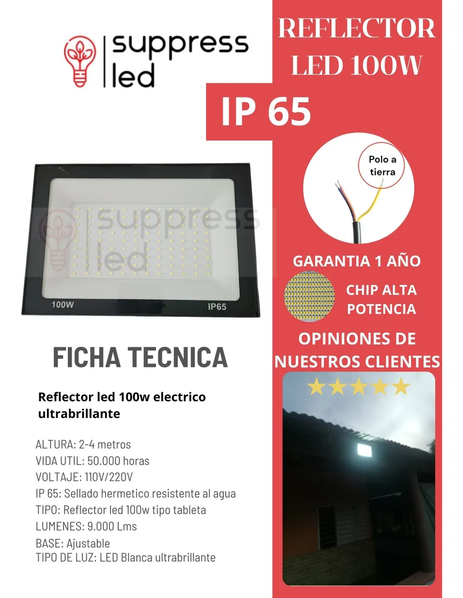 REFLECTOR LED 100W LUZ BLANCA ALTA POTENCIA - Image 2
